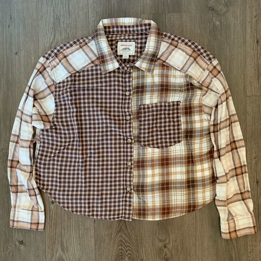 American Eagle Plaid Patchwork Shirt - image 1